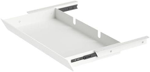 White Large Under Desk Mounted Sliding Drawer with 2 Cable Hole and 60 Degree Tilt Panel to Pull Out, 22.4'' Long & 9.2'' deep Large Storage Organizer for Sit Stand Workstation