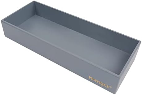 PRATIQUE Bamboo Drawer Organizer - Kitchen Utensil Organizer Silverware Tray Cutlery Holder，Office Desk Supplies and Accessories,15 * 5.9 * 2.6,Grey