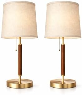 JOOFO Mid Century Wood Table Lamp with Pull Chain, Bedside Lamp.