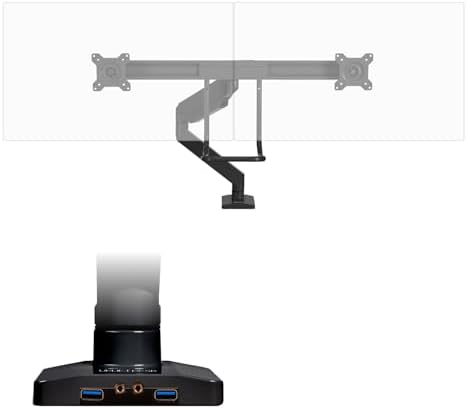 UPLIFT DESK Crestview Align Dual Monitor Arm - Gas Spring Monitor Mount with Adjustment Handle & USB Ports, 13-32” Inch Displays, VESA Compatible, Clamp or Grommet Mounting, Fits Standing (Black)