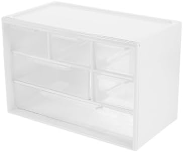 Small Drawer Organizer for Desk, 7.1" x 3. 8" x 4.6" Mini Desktop Drawer Organizer with 6 Clear Drawers, Plastic Desktop Craft Storage Box for Desk Office School Home (White)