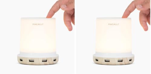 Macally Small Touch Lamps for Nightstand - Bedside Lamp with USB Port - 3 Way Dimmable Short Table Lamp for Small Spaces - Use as Night Light and Charger in Bedroom (Pack of 2)