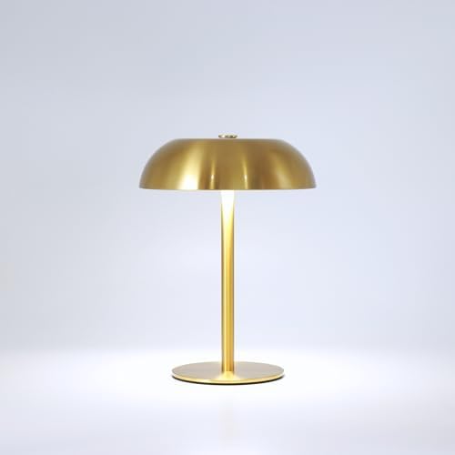 Cordless LED Mushroom Table Lamp, 5200mAh Battery, Dimmable 3 Color, Gold