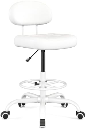 Armless Drafting Chair with Back, Tall Office Chair for Standing Desk, PU Faux Leather,Footrest Ring,Adjustable Height,360°Wheels for Bar Home Office