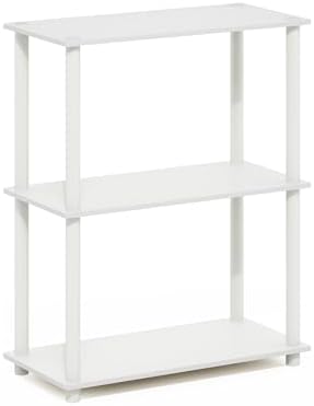 Furinno Turn-N-Tube Storage Shelves, 3-Tier Book Shelf, Corner Shelf, Toolless Open Shelves, for Organization and Storage, Living Room, Garage, Home Office, White
