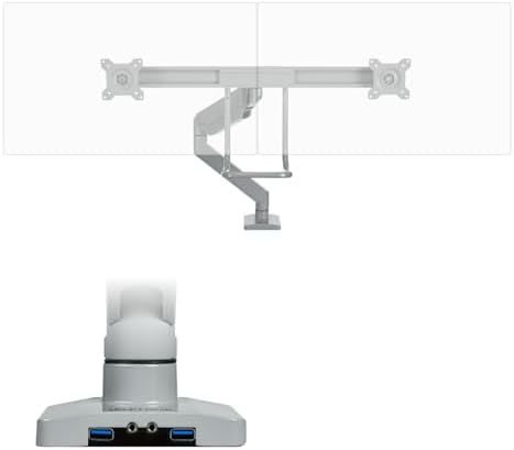 UPLIFT DESK Crestview Align Dual Monitor Arm - Gas Spring Monitor Mount with Adjustment Handle & USB Ports, 13-32” Inch Displays, VESA Compatible, Clamp or Grommet Mounting, Fits Standing Desks (Gray)