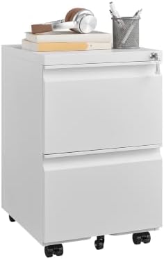 Guizeeopo Fully Assembled 2 Drawer File Cabinet, Locking Filing Cabinet with Anti-Tipping Wheels, Quiet Slide, Heavy-Duty Steel Construction, Fits A4 Letter Legal for Home Office, Matte White