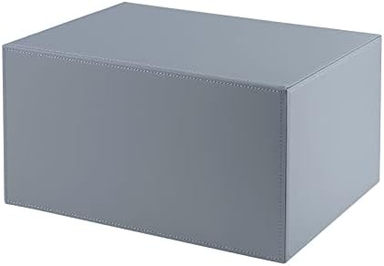 Leather Desk Organizer with 3 Drawers/Tray, Executive Office Supplies Desktop Filing A4 File Cabinet/Holder, Stackable Storage Box Grey (Gray)