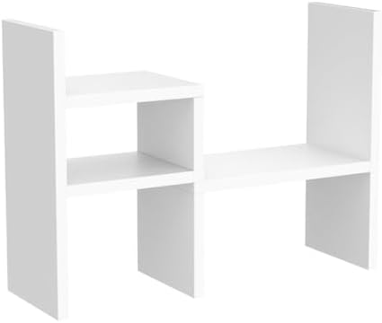 Jerry & Maggie - Desktop Organizer Office Storage Rack Adjustable Wood Display Shelf | Birthday Gifts - Toy - Home Decor | - Free Style Rotation Display - True Natural Stand Shelf (White)