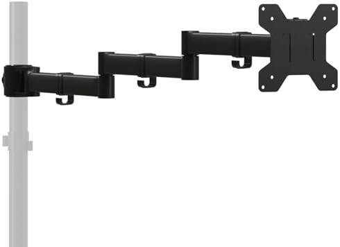 suptek Single Monitor Arm, Universal 3 Tier Arm Fully Adjustable Pole Mount Bracket Monitor Mounting for 13 to 27 inch Screen, Weight up to 22lbs, Mounting Holes 75x75mm to 100x100mm,Black