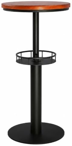 LOKKHAN 42" Tall Rustic Industrial Bar Table with Storage-19.68" Dia Round Wooden Top Metal Bar Height Adjustable Standing Pub Table-Dining Room Cocktail Bistro Table