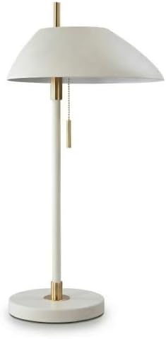 Modern Vintage White Table Lamp, Industrial Minimalist All-Metal Bedside Lamp with Pull Chain Switch, Decorative Nightstand Lamp for Bedroom, Living Room, Office, E26 Bulb Base