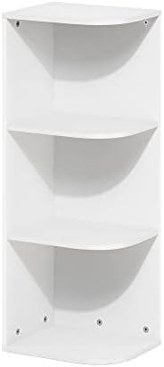 Furinno PASIR Book Shelf, 3-Tier Corner Bookshelf with Open Shelf, Standing Bookcase, 9.3 x 12 x 31.5 for Organization and Storage, for Living Room, Bedroom, Home Office, White