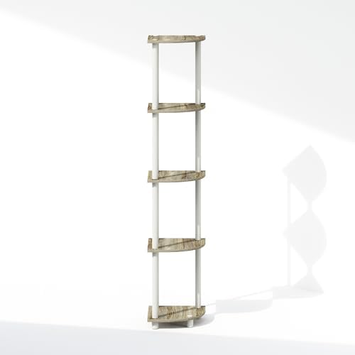 Furinno Turn-N-Tube Storage Shelves, 5-Tier Book Shelf, Corner Shelf, Toolless Open Shelves, for Organization and Storage, Living Room, Home Office, Hallway, Bedroom, Sonoma Oak
