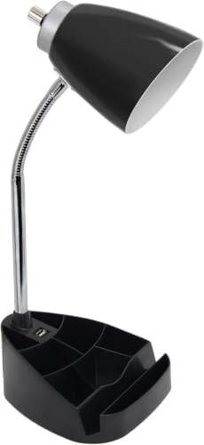 Simple Designs LD1056-BLK Gooseneck Organizer Desk Lamp with iPad/Tablet Stand or Book Holder and USB Port, Black (Pack of 5)