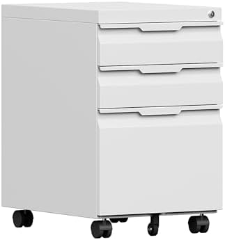 File Cabinet for Home Office,3 Drawers Mobile File Cabinets Rolling,Under Desk Metal Filing Cabinet, Small Mobile File Storage Cabinets for Legal/Letter/A4 -White/Assembly Required
