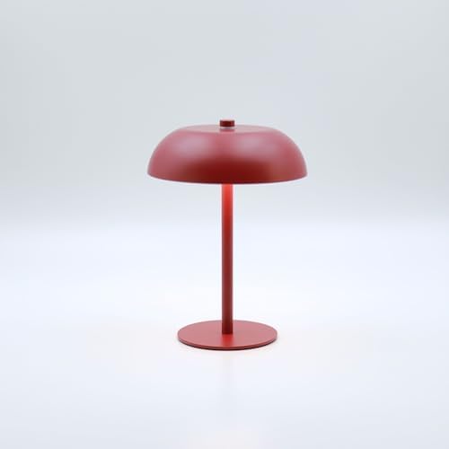 Cordless LED Mushroom Table Lamp, 5200mAh Battery, Dimmable 3 Color, Red