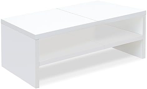 TEAMIX 20 inch White Monitor Riser Stand - 2 Tiers, Wood Desktop Bookshelf