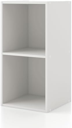 Homes: Inside + Out Apexa 2-Cube Storage Organizer Shelves, Stackable Wood Bookcase Fits Cubby Bins for Organization, Dorm Teen Room Decor & Home Office, White