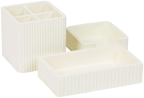 Mind Reader 3-Piece Cement Desk Organizer Set, Desktop Accessory Kit with Pen Cup, Sticky Note Holder, Catch-All Tray, Modern Office Decor, Cement, Cream