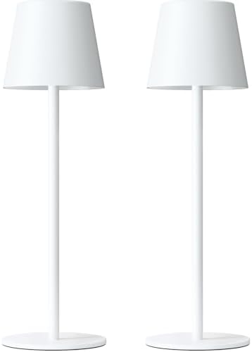 Kakanuo White Cordless Table Lamp Rechargeable - 2 Pack 5000mAH Battery Operated Lamp for Table, 3 Color Stepless Dimming Wireless Lamp for Kitchen Counter, Touch Control