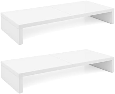 TEAMIX 2 Pack White Monitor Stand Riser 20 inch, Wooden Desktop Stand Shelf