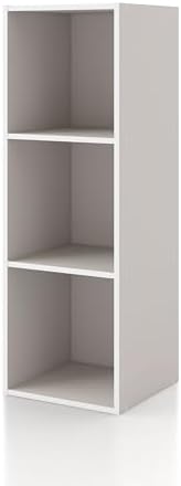 Homes: Inside + Out Apexa 3-Cube Storage Organizer Shelves, Stackable Wood Bookcase Fits Cubby Bins for Organization, Dorm Teen Room Decor & Home Office, Taupe Grey