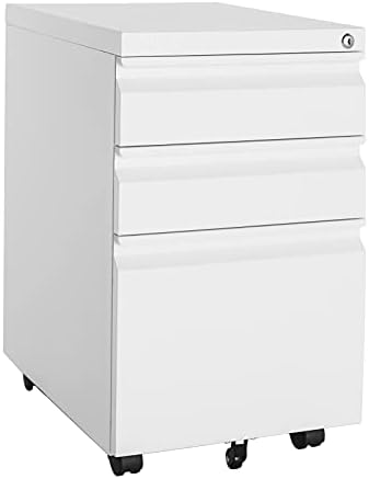 MIIIKO 3 Drawer File Cabinet, Rolling File Cabinet Under Desk, Metal Filing Cabinets for Home Office, Deep Drawers for Hanging Legal Letter Folders, Full Assembled Except Casters