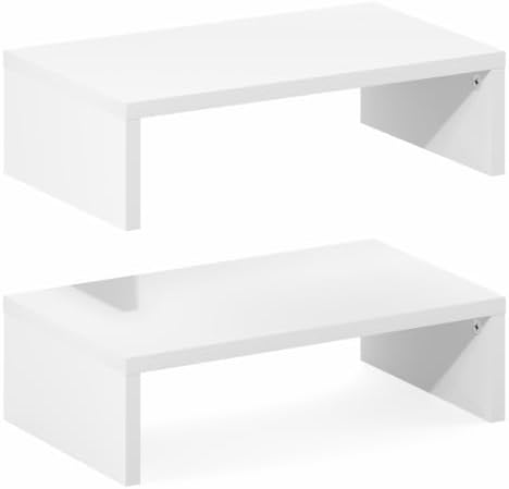 Furinno CLASSIC Monitor Stand Riser Set of 2, 15.7" Wide Dual Monitor Riser, Stackable Separable Laptop Stand for Desk, Desktop Organizers and Accessories, for Office Supplier, White
