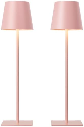 Kakanuo Pink Cordless Rechargeable Table Lamp, 2 Pack Portable Desk Lamp with 5000mAh Battery, Touch Control Stepless Dimming, Wireless Night Light for Dining, Outdoor Camping