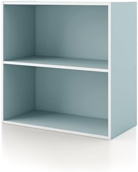 Homes: Inside + Out Apexa 2-Tier Cube Storage Organizer Shelves, Stackable Wood Bookcase Fits Cubby Bins for Organization, Dorm Teen Room Decor & Home Office, Light Blue