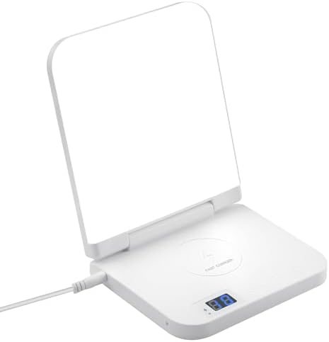 Light Therapy Lamp with Wireless Phone Charger Pad, 2 in 1, 10,000 Lux Bright White UV-Free LED, Anti-Glare, 5 Adjustable Brightness, Sunlight Lamp with Timer, Energy Booster