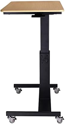 Rocelco 28" Height Adjustable Mobile School Standing Desk - Quick Sit Stand Up Home Computer Workstation - Gas Spring Assist Office Laptop Riser Cart - Wood Grain (R MSD-28)
