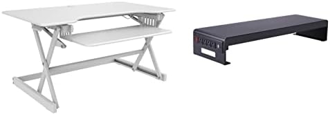 Rocelco 40" Large Height Adjustable Standing Desk Converter with Dual Monitor Stand Bundle - Quick Sit Stand Up Computer Workstation Riser - Retractable Keyboard Tray - White (R DADRW-40-DMS)