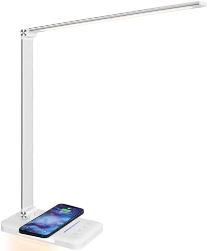 LED Desk Lamp with Wireless Charger, USB Charging Port, Night Light