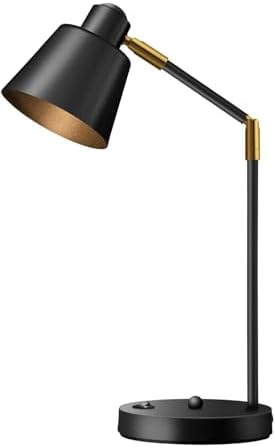 Anxingtools LED Desk Lamp with Dual USB Charging Ports, 100% Metal, 270° Swivel Arms, Soft White Light (3000K), Bedside Reading Lamp, Home Office Lamp (Black)