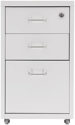 CNCEST 2-Drawer Vertical File Cabinet Metal Mobile Filing Cabinet with Lock Rolling File Drawer Cabinet Under Desk Sturdy Steel Storage Unit with Glide Drawers Lockable Wheels for Home Office (White)