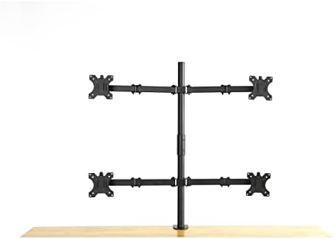 Rocelco Premium Quad Monitor Desk Mount - Standard Pattern Fits Four 13" - 27" LED LCD Flat Computer Screen - Double Articulated Full Motion Adjustable Arms - Grommet and C Clamp - Black (R DM4)