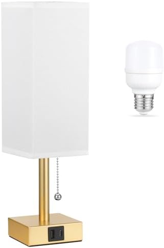 Gold Bedside Table Lamp for Bedroom - Desk Lamp For Nightstand, USB C+A