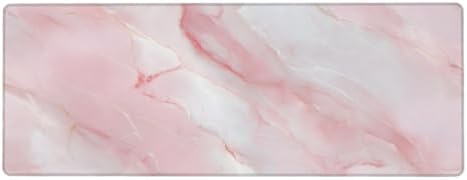 Large Mouse Pad Pink White Marble Non-Slip Rubber Long Gaming Desk Mat Big Computer Keyboard Mousepad Waterproof Protector Wristing Pad for Gaming Office Home Decorative 31.5 X 11.8 Inch
