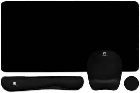 Keyboard Wrist Rest Large Mouse Pad Wrist Support for Computer, 4 in 1 Memory Foam Keyboard Pad Desk Mat Ergonomic Hand Rest Wrist Cushion for Home Office Gaming-Black