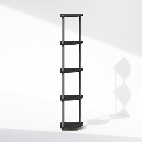 Furinno Turn-N-Tube Storage Shelves, 5-Tier Book Shelf, Corner Shelf, Toolless Open Shelves, for Organization and Storage, Living Room, Home Office, Hallway, Bedroom, Black