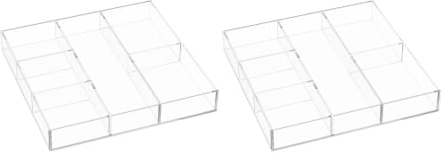HIIMIEI Acrylic Drawer Organizer, 6 Section Clear Makeup Tray Organizer for Drawer Office Bedroom(11.8x11.8 inch) (Pack of 2)