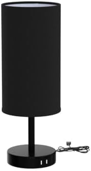 Yarra-Decor Bedside Lamp with USB Port - Touch Control Table Lamp for Bedroom 3 Way Dimmable Nightstand Lamp with Round Black Fabric Shade for Living Room, Dorm, Home Office (LED Bulb Included)