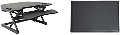 Rocelco 46" Height Adjustable Corner Standing Desk Converter with Anti Fatigue Mat BUNDLE, Quick Sit Standup Dual Monitor Riser, Computer Workstation-Keyboard Tray, (R CADRB-46-MAFM), Black