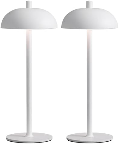 12" Cordless Table Lamps Set of 2, White Modern Portable Desk Lamp