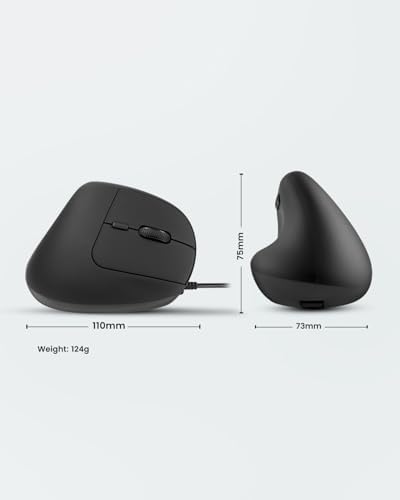 Perixx PERIMICE-508II Wired Vertical Ergonomic Mouse - 6 Buttons, Adjustable DPI 1000/1600/3200/6400, Optical Sensor, USB Plug and Play, Right-Handed, Black