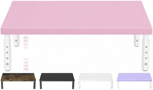 ECOLOVI Adjustable Wood Computer Monitor Stand Riser, Office Desk Organizer and Accessories for Monitor, Laptop, PC, Printer, Office Desk Accessories Workspace Organizer for Home Office Supplies, Pink