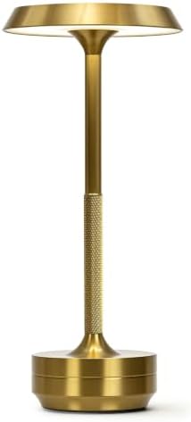 1 Pack Rechargeable Cordless Table Lamp, 5000mAh Battery Table Light 3 Color Stepless Dimming Portable LED Table Light with Memory Function, for Outdoor/Dinner/Patio/Restaurant.(Gold)