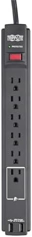 Eaton Tripp Lite TLP606USBB 6 Outlet Black Surge Protector with USB & USB-C